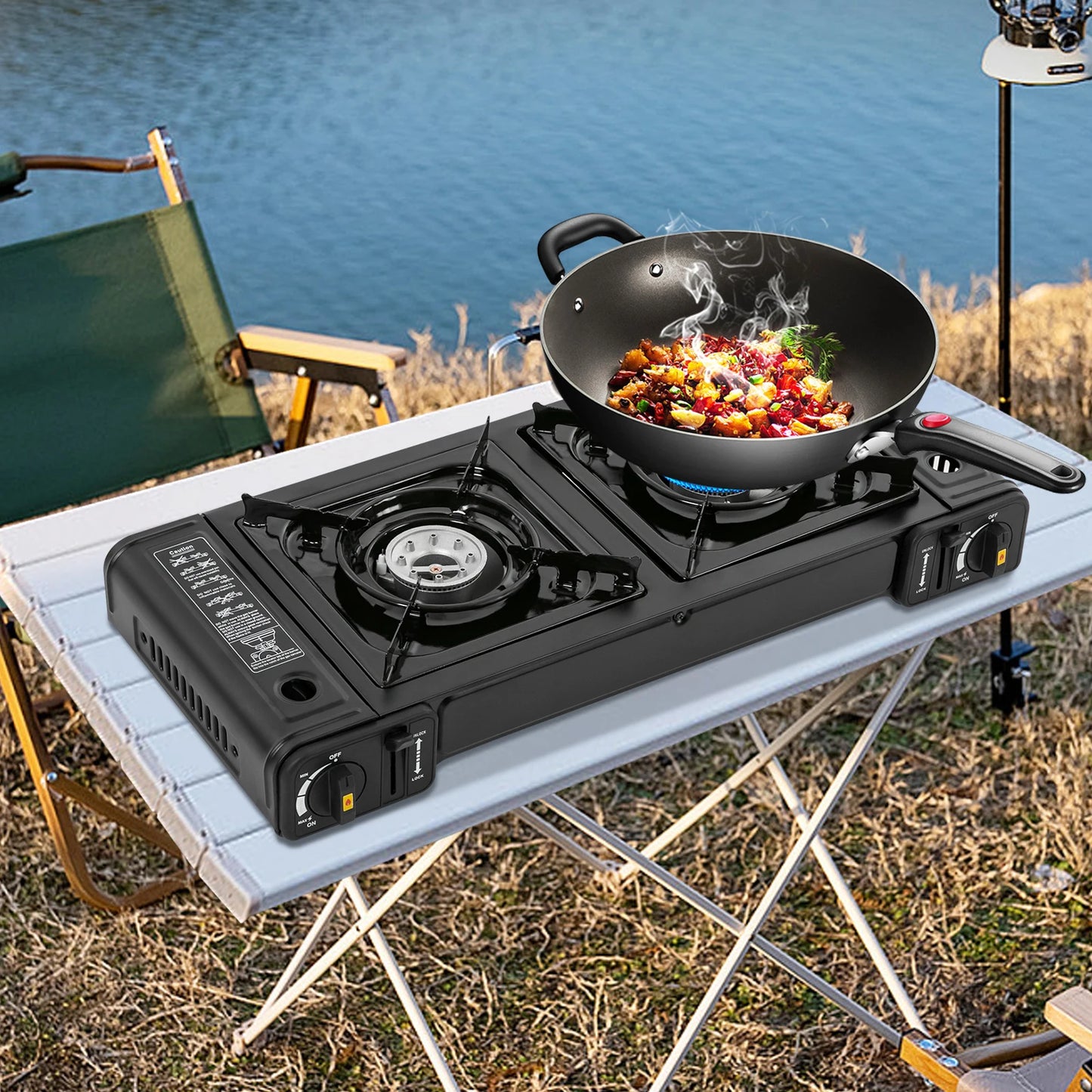 [Butane Camping Stove] Iron Copper Portable - 8x8in Stable Grate Auto Ignition