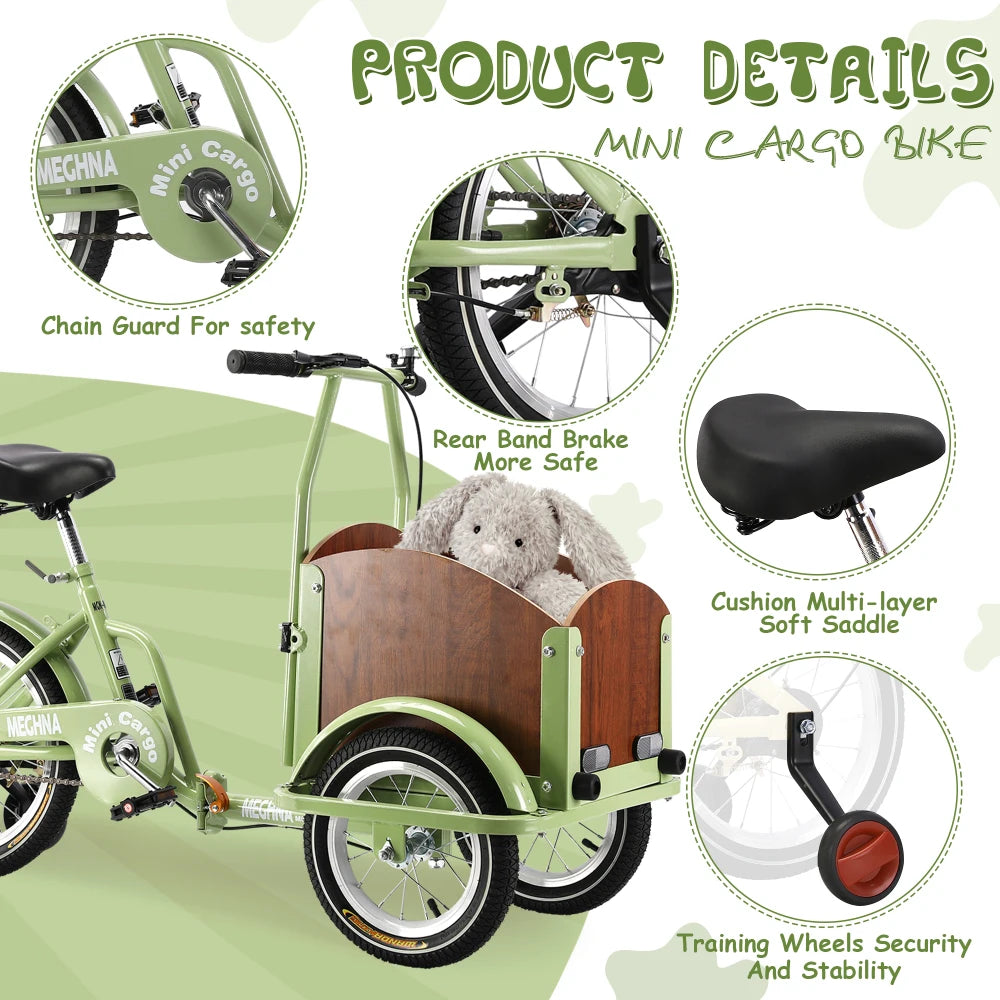 Foldable Tricycle for Kids Ages 6-12 Cargo Bike Pet Bike Reverse Tricycle  Parent-Child Bike
