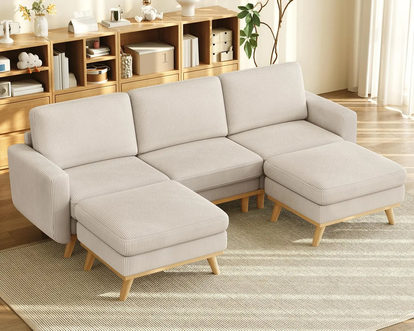 INDOOR 97" L-Shape Modular Sectional Sofa 3-Seat Corduroy Movable Otto green,black, Customized