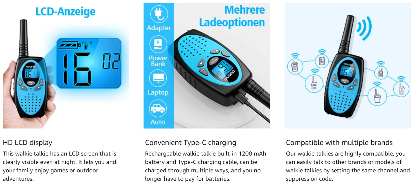 Walkie Talkies chargeable 3 Pack for Kids Adults, 2 Way Radios,1200 mAh Li-ion Battery 22 Channels