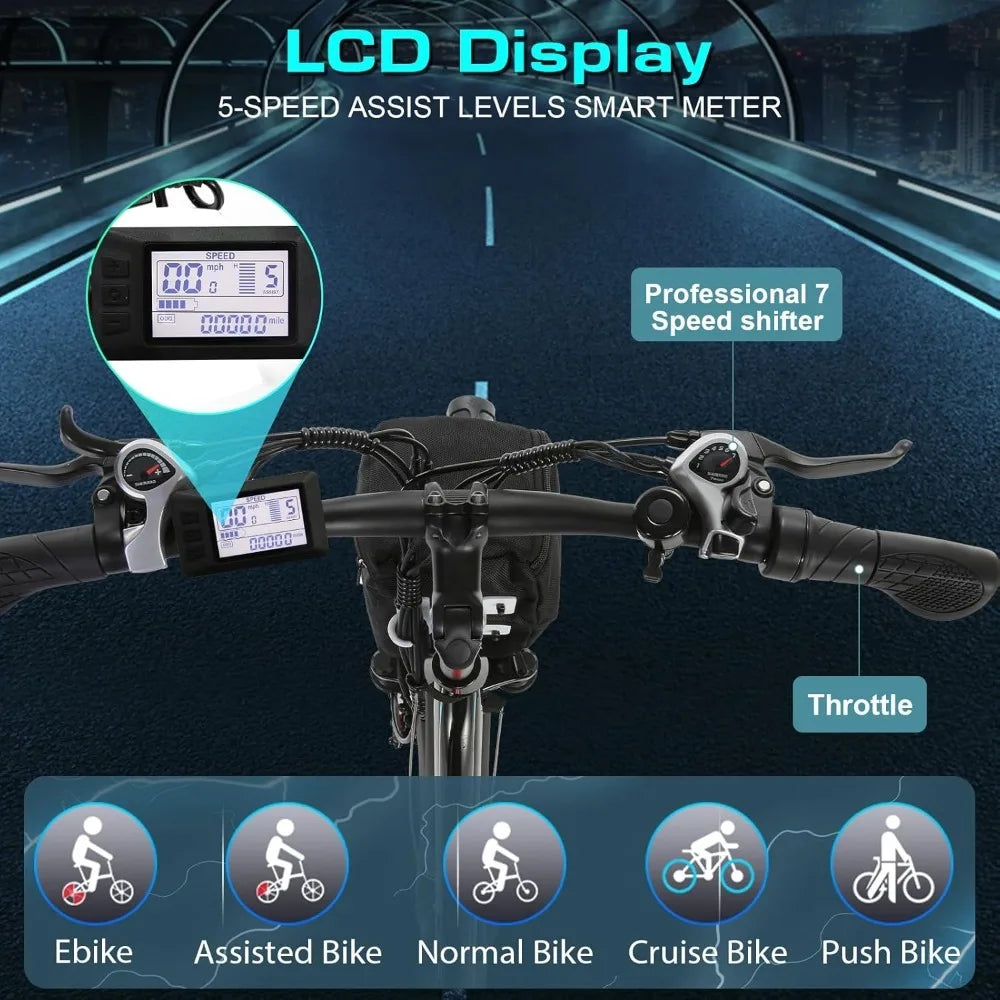 Best - Electric Bike for Adults, 750W Peak Motor, 26" Commuter, 22MPH Cruiser Ebikes with 48V