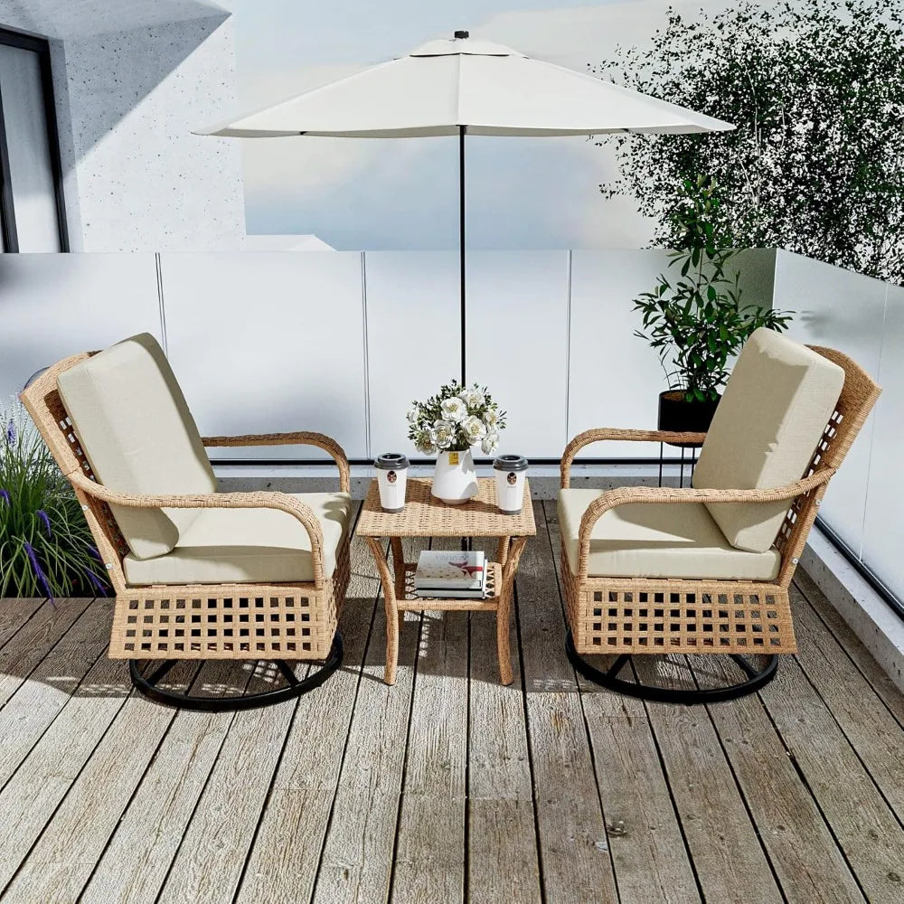 3 Piece  Swivel RockerChairs, Patio Bistro Sets, 360 Degree Swivel