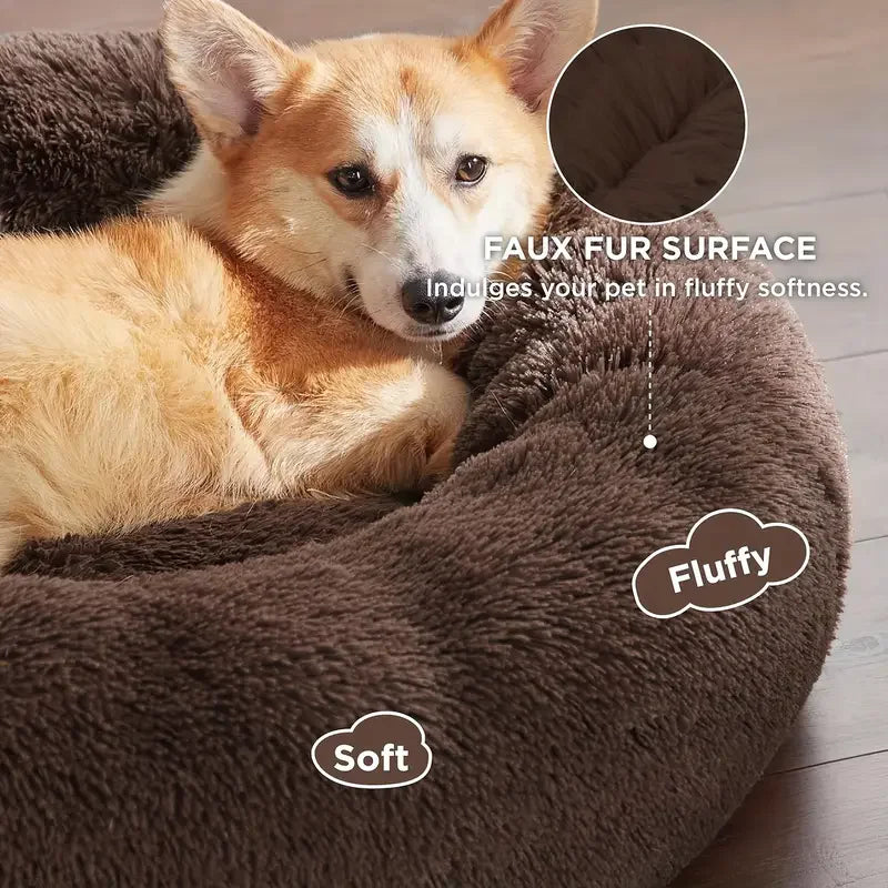 Round Dog/ Cat Bed Plush Basket Washable Pet Bed for Small Medium pet