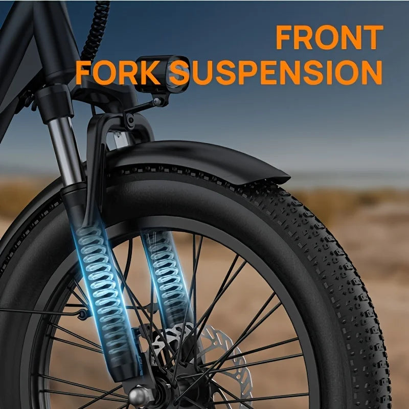 1000W E20 Electric Bike 13Ah Removable Battery, 20MPH, 20''X3" Fat Tire, 7-Speed Dual Disc Brake