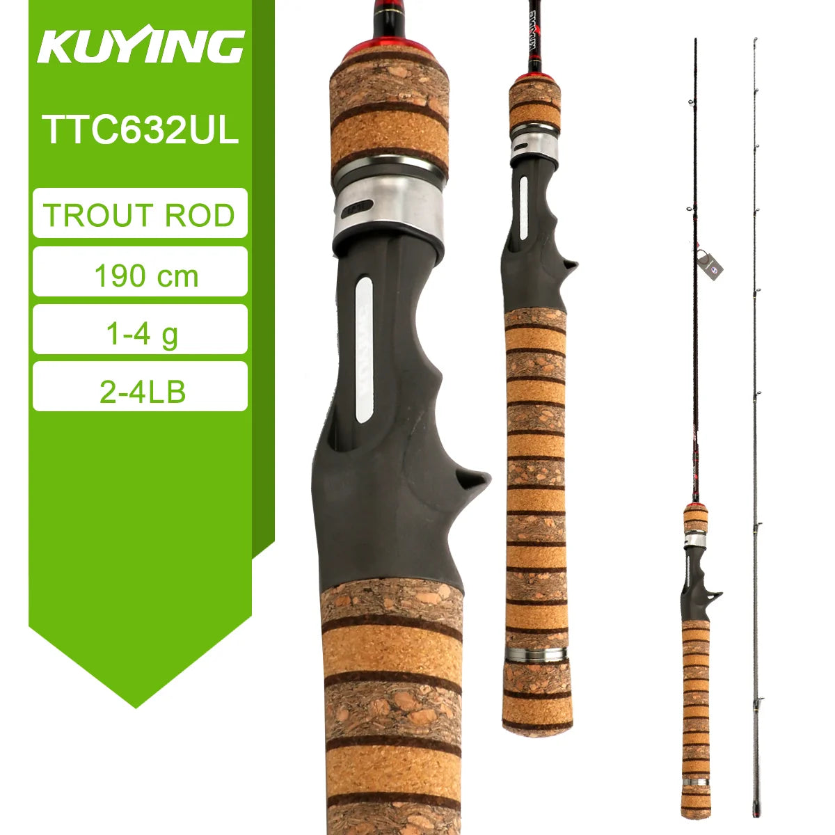 LUL SUL 5'2" 6' 6'3" 6'4"6'2" 6'6" Fishing Rod Lure,Spin/cast FUJI Carbon 1-4g 0.8-3g 2-10g M-Fast