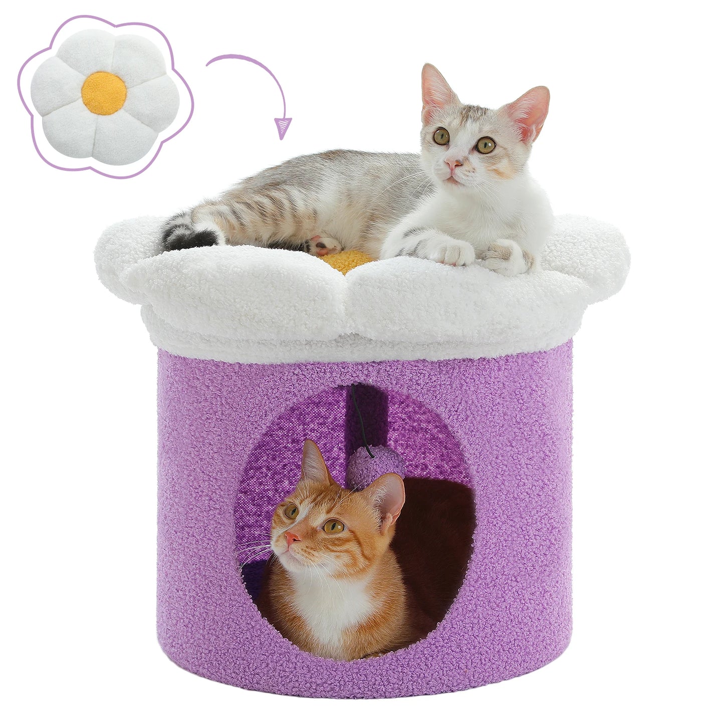 Cat Bed , up to Large Cat ,Removable Flower ,Cave Cat Hideaway, Indoor Cat House Condo