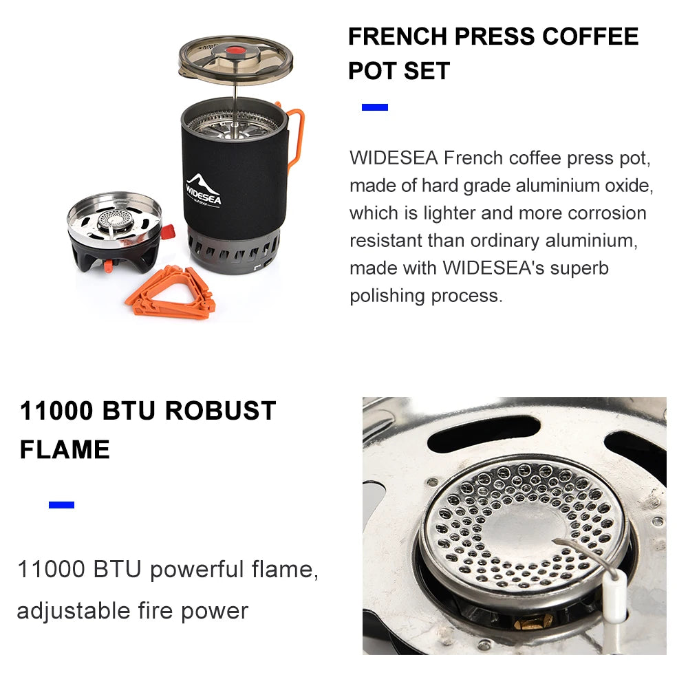 Widesea Camping Cooking System with Heat Exchanger  Coffee Pot Cup Cookware Tableware