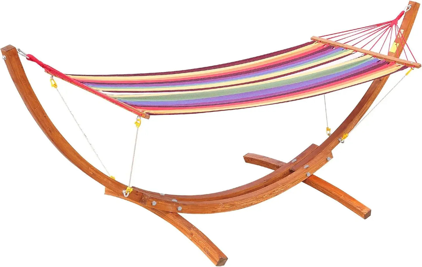 10' Wood Outdoor Hammock,w/ Stand Rainbow Bed, Heavy Duty Roman Arc Hammock for Single Person