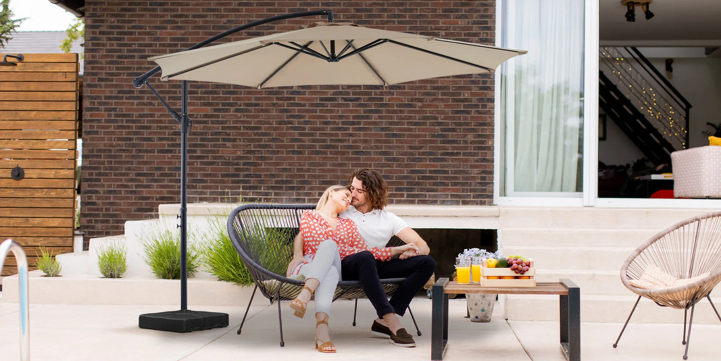 10FT Outdoor Patio Umbrella Hanging Cantilever,Easy Tilt Adjust,UV Protection 8 SturdyRibs yard deck