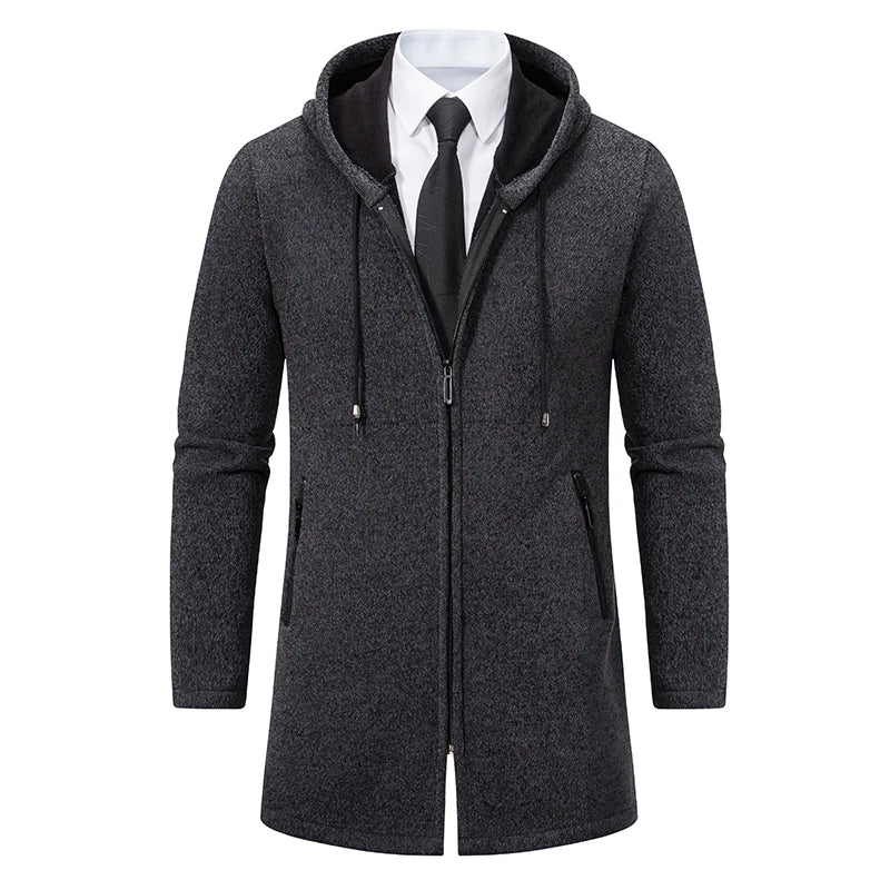 Winter Men's Thickened Hoodies Jacket  Long Sleeve Sweatshirts Cardigan  Solid Color Tops Overcoat