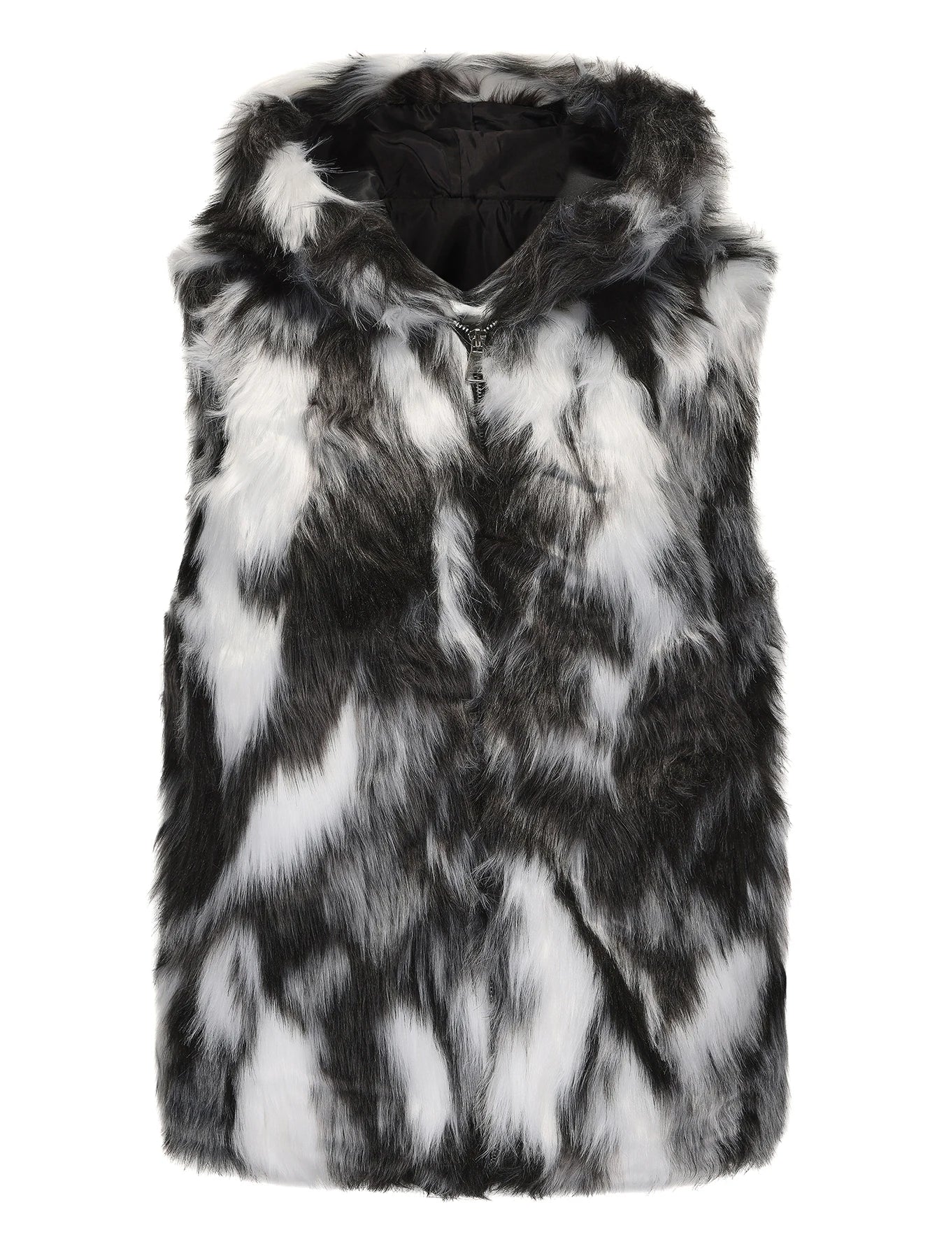 Men`s Luxury Faux Fur Hoodie Vest Long Coat Sleeveless Fluffy Warm Plush Overcoat,Pockets &Hood