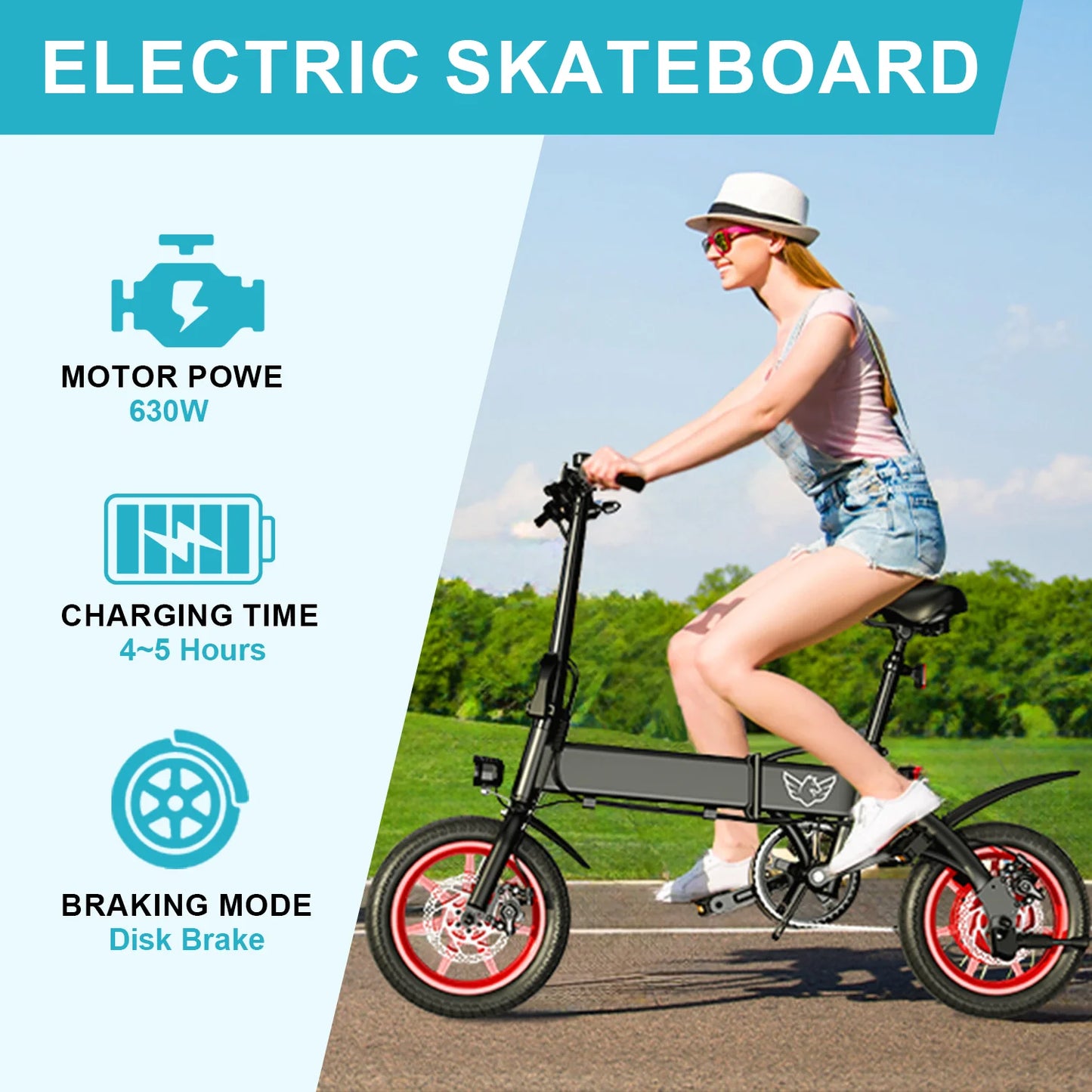 350W high-speed gear motor , foldable electric bicycle 15.5 miles lightweight small men's and women's adult