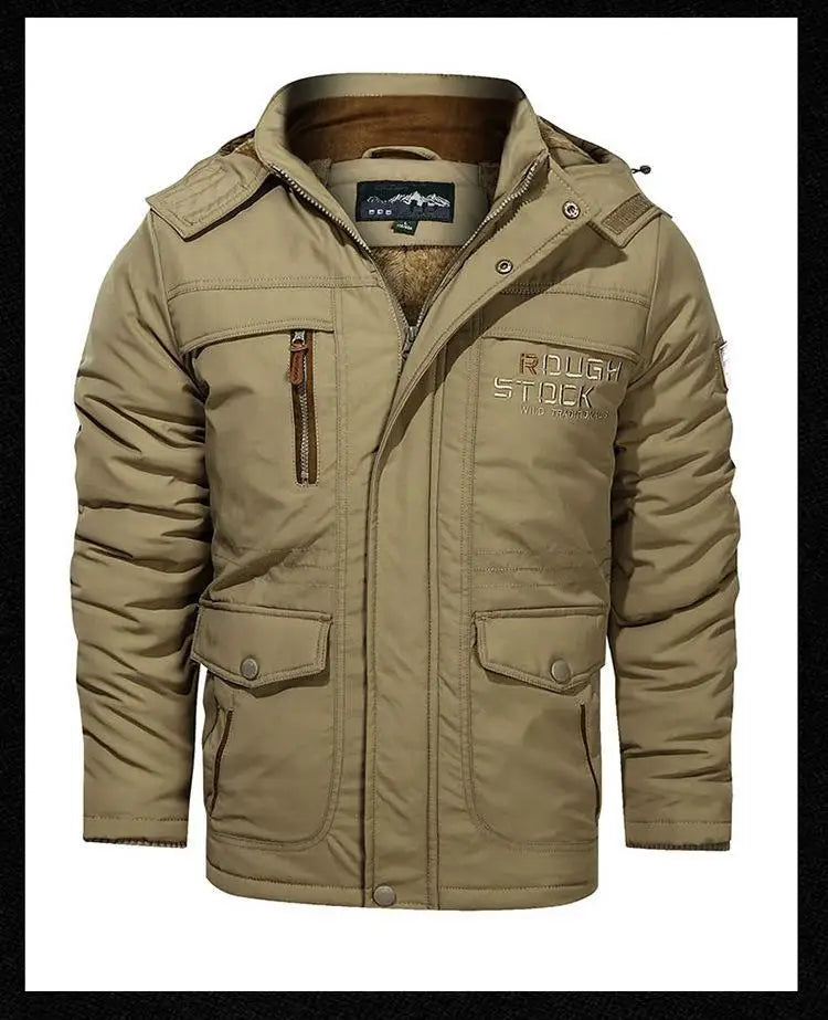 Men's Winter Jacket Fleece Linning Parka Coat Hooded Windbreaker Warm Big Size 6XL Multi-pocket