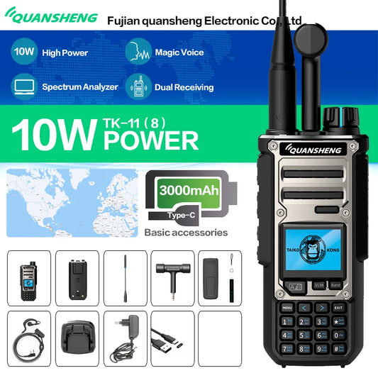 10W VHF/UHF Dual Band Radio 999CH CTCSS/DCS IP55 2500mAh Type-C NOAA Weather Alarm CE