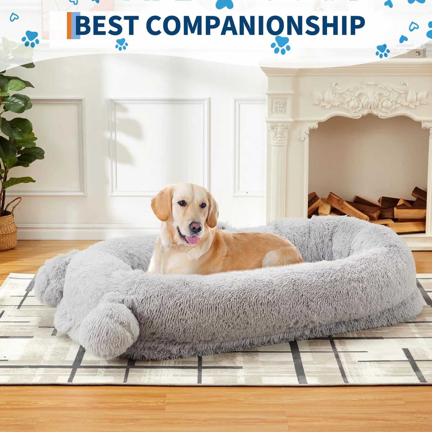 71" Large Human Size Dog Bed For Adults & Pets Removable Washable Cover Storage Pockets,Blanket Nap