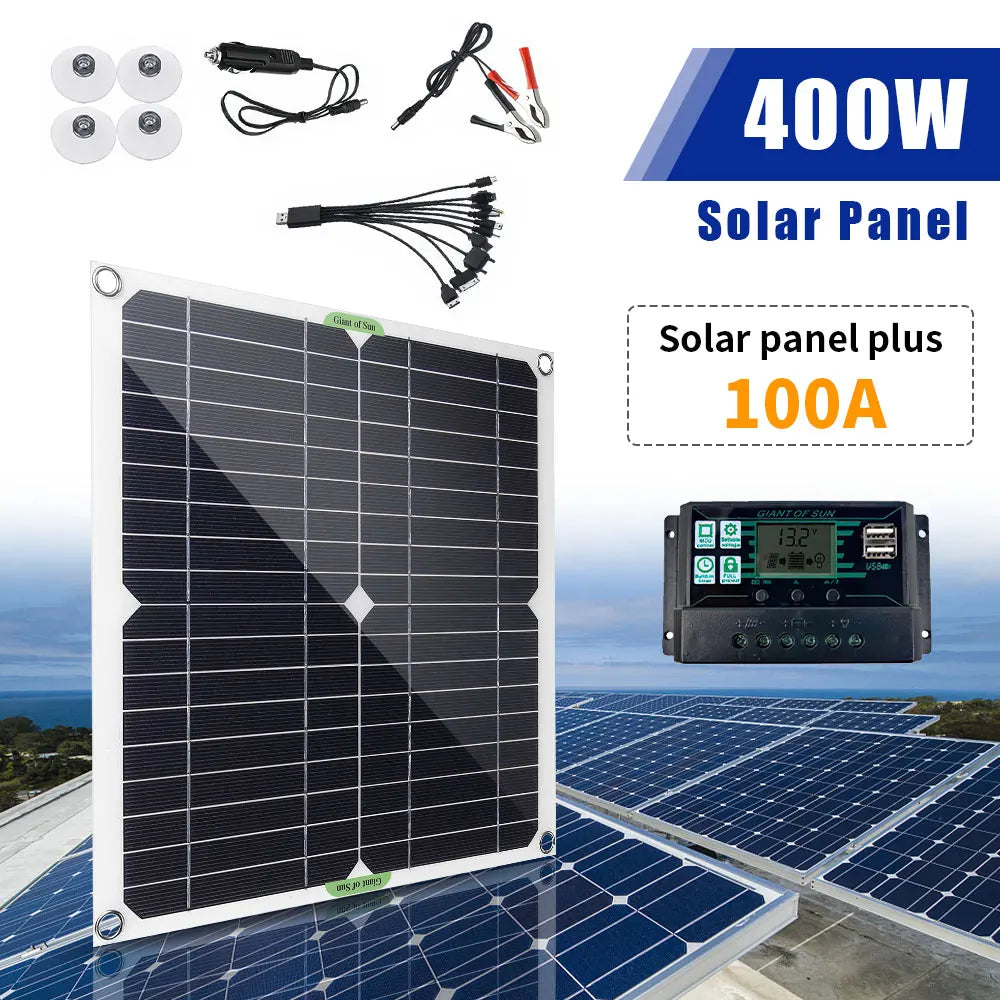 400W High-Efficiency Flexible Solar Panel 12V Solar Panel Battery Charging ControllerInverterHome