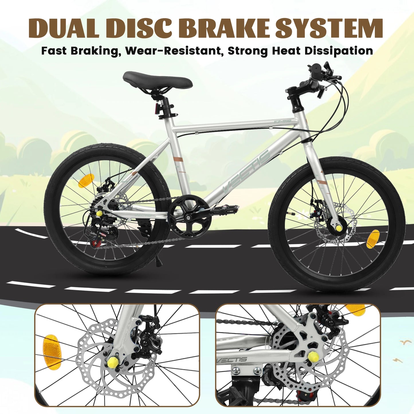 20 Inch Kids Bike for Boys Girls, 7-Speed Children Road Bike Steel Frame,Dual Disc Brakes,Ages 6-12