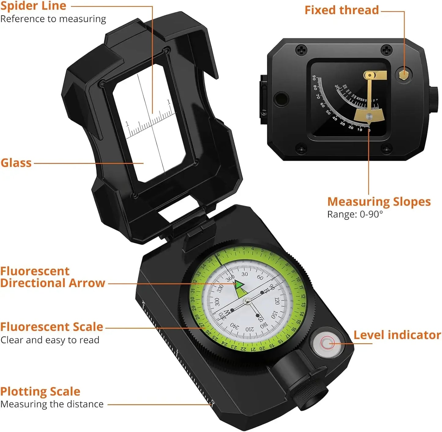 Proster Hiking Compass - Aluminium, Waterproof, Clinometer, Fluorescent Scale, Carry Bag (128 chars)