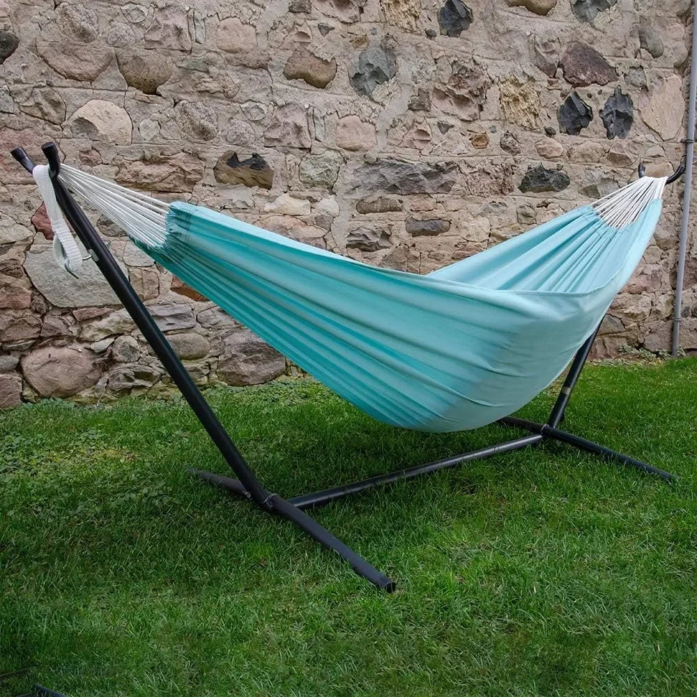 Double Polyester Hammock with Space Saving Steel Stand and Premium Carry Bag - 450 lb Capacity