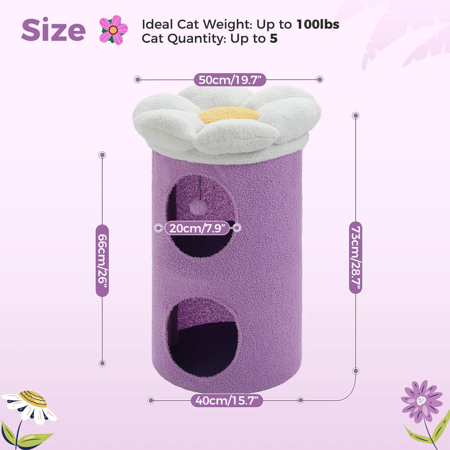 Double-Deck Cat House, Cozy Large Condos, Luxury Flower Perch, Pompom Ball, Cat Furniture indoor