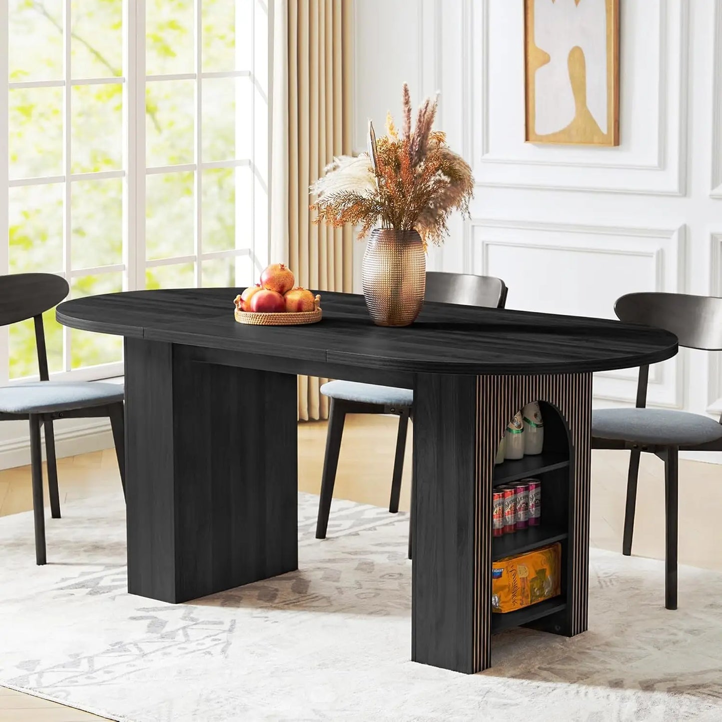 41 in-78 in Extendable Dining Room Table, 4-8, Round Expandable Table, Fluted Base, Modern Farmhouse