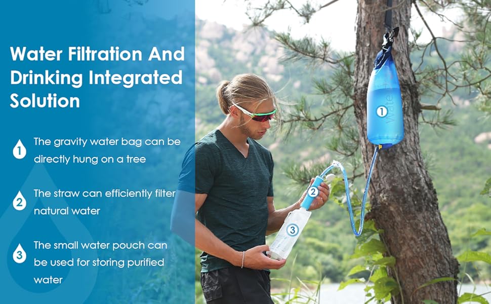 Waterdrop Gravity Water Filter Straw, Filtration System, Water Purifier Survival,Travel, hike, car