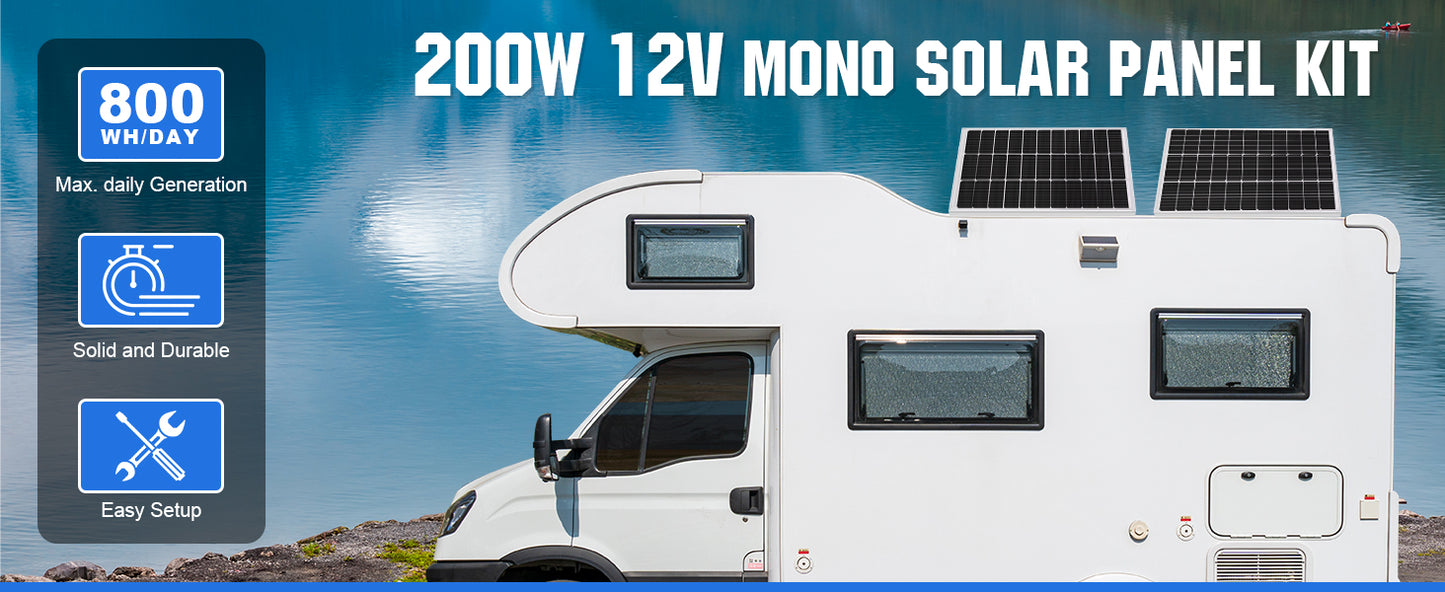 200 Watts 12 Volt/24 Volt Solar Panel Kit,High Efficiency Monocrystalline, 30A PWM Charge Control