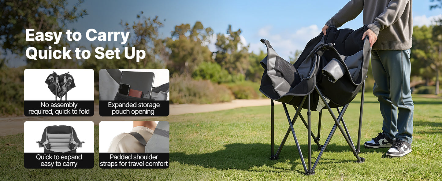 Lg.Camping Chairs 450lbs Heavy Duty Portable Padded Folding Camp Chairs w/Carry Bag