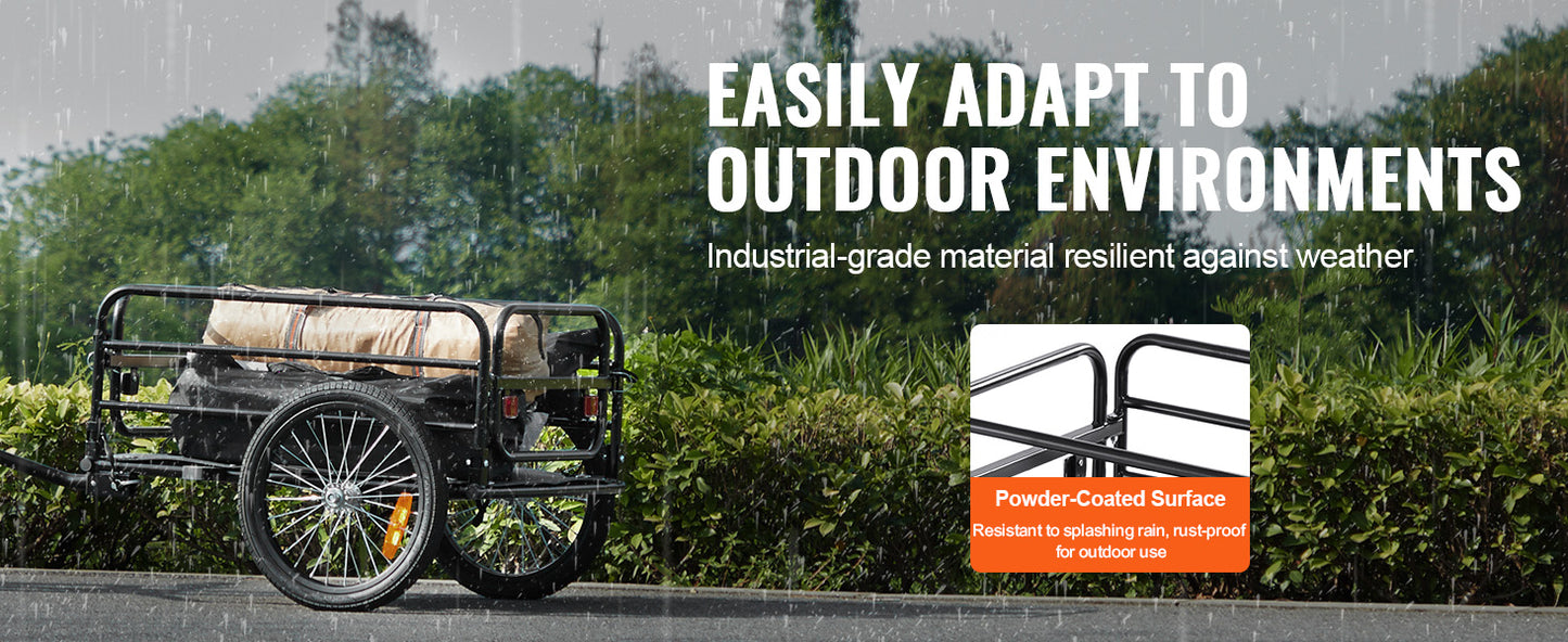 ]60 lbs Bike Cargo Trailer Foldable  Bicycle Wagon, 16" Wheels Reflectors Fits 22"-28" Bike Wheels