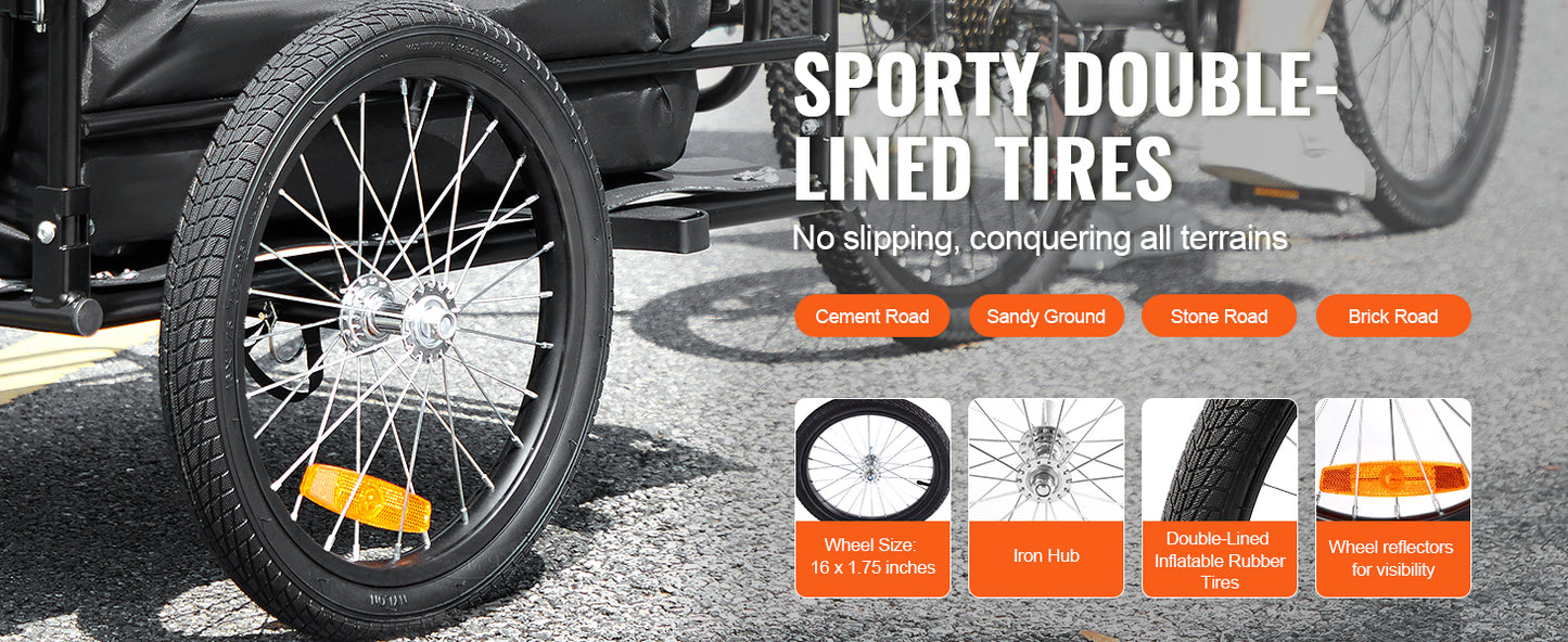 ]60 lbs Bike Cargo Trailer Foldable  Bicycle Wagon, 16" Wheels Reflectors Fits 22"-28" Bike Wheels