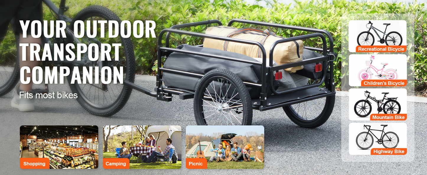 ]60 lbs Bike Cargo Trailer Foldable  Bicycle Wagon, 16" Wheels Reflectors Fits 22"-28" Bike Wheels