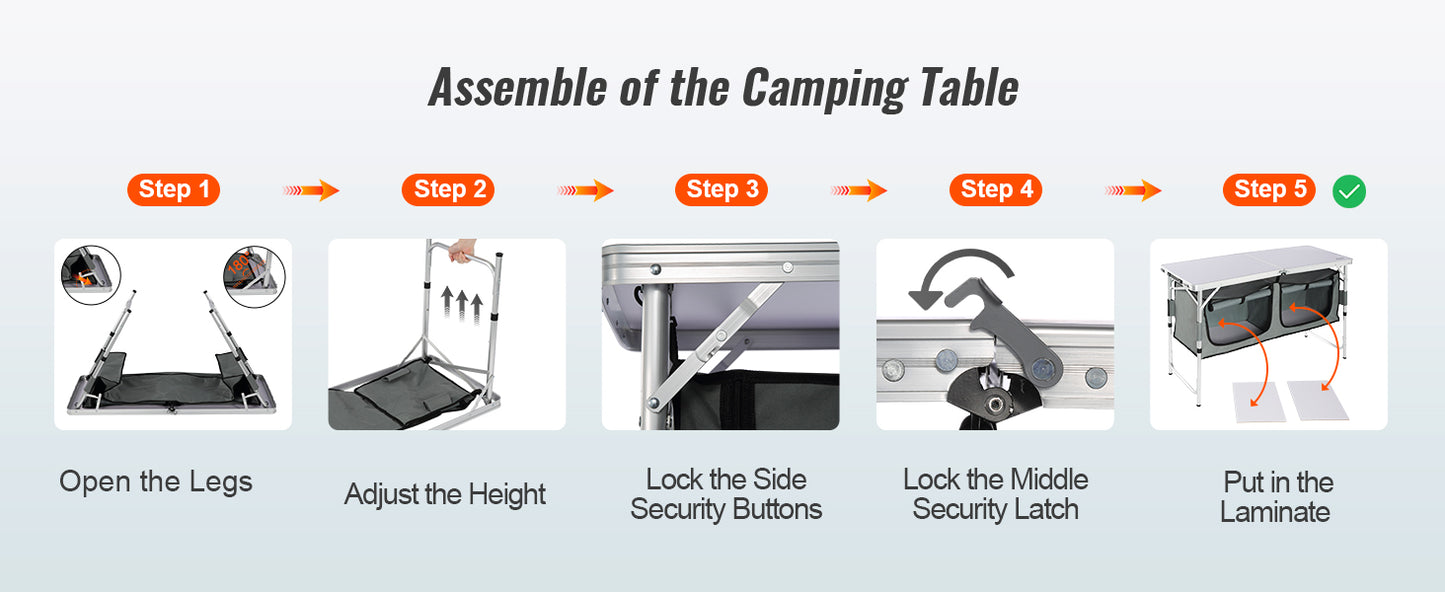 Camping Kitchen Table Quick set-up Folding MDF, Outdoor Picnics BBQ Camping RV Traveling