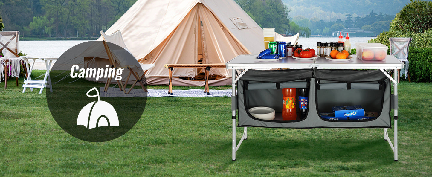 Camping Kitchen Table Quick set-up Folding MDF, Outdoor Picnics BBQ Camping RV Traveling