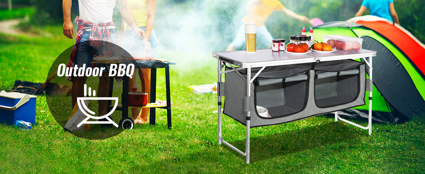 Camping Kitchen Table Quick set-up Folding MDF, Outdoor Picnics BBQ Camping RV Traveling