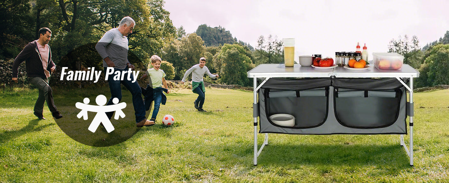 Camping Kitchen Table Quick set-up Folding MDF, Outdoor Picnics BBQ Camping RV Traveling