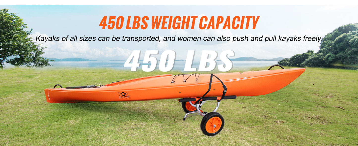 Kayak Cart 450lbs Detachable Canoe Trolley Cart with 12'' Tires Adjustable Width for Paddleboards