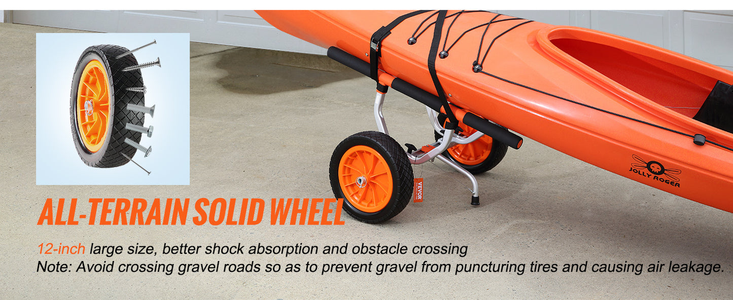 Kayak Cart 450lbs Detachable Canoe Trolley Cart with 12'' Tires Adjustable Width for Paddleboards