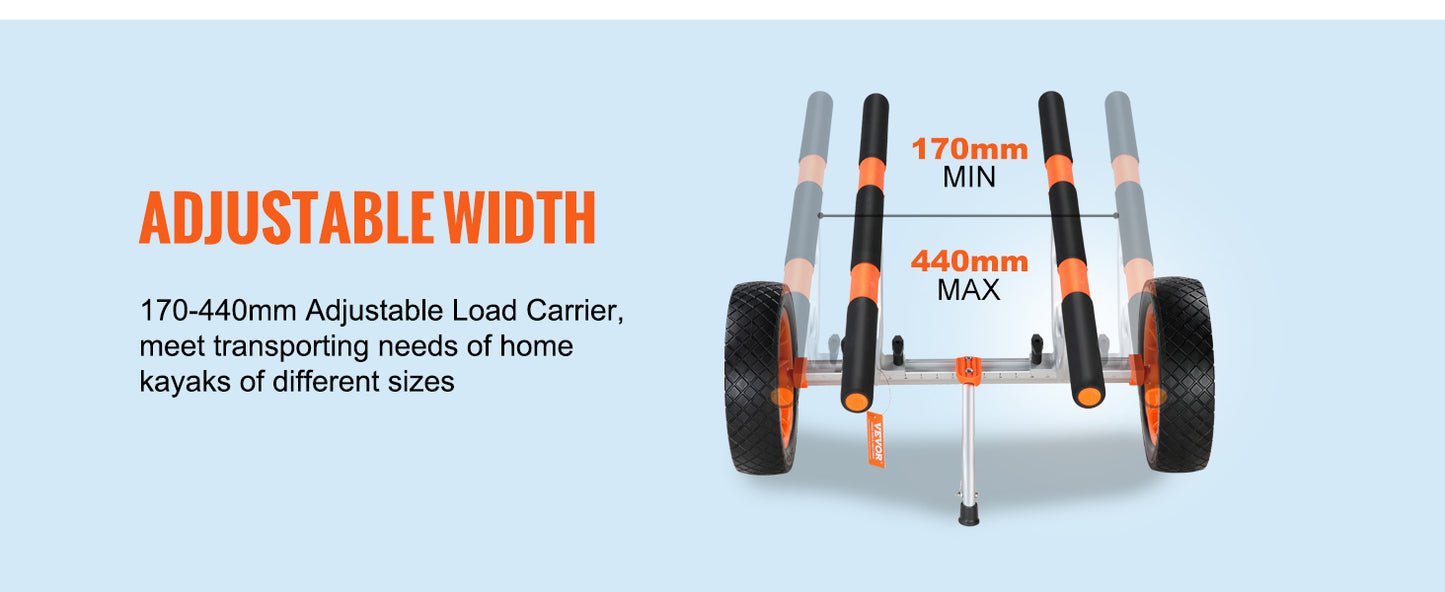 Kayak Cart 450lbs Detachable Canoe Trolley Cart with 12'' Tires Adjustable Width for Paddleboards