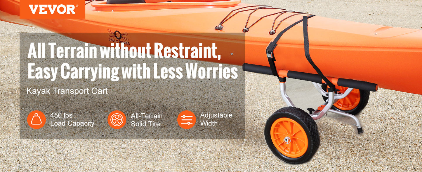 Kayak Cart 450lbs Detachable Canoe Trolley Cart with 12'' Tires Adjustable Width for Paddleboards