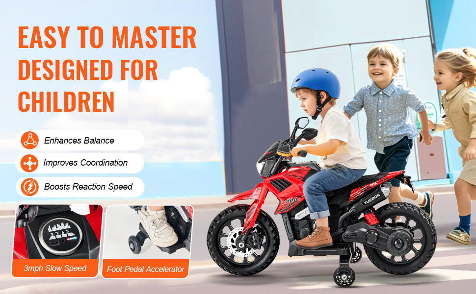 12V Children's E-Car Kids Ride On Motorcycle, Detachable Wheel Headlight Music Bluetooth,Boys Gifts