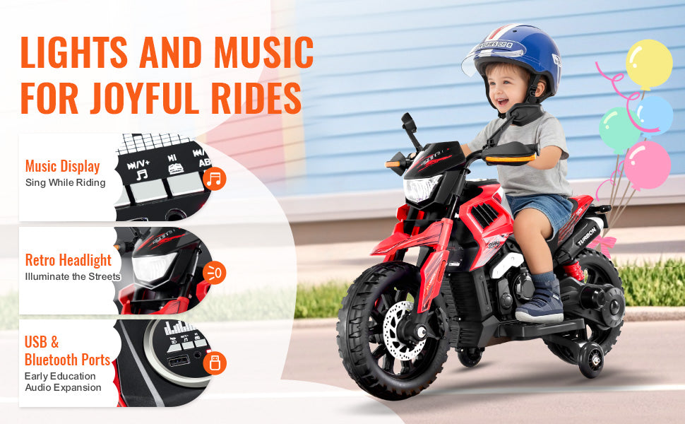 12V Children's E-Car Kids Ride On Motorcycle, Detachable Wheel Headlight Music Bluetooth,Boys Gifts