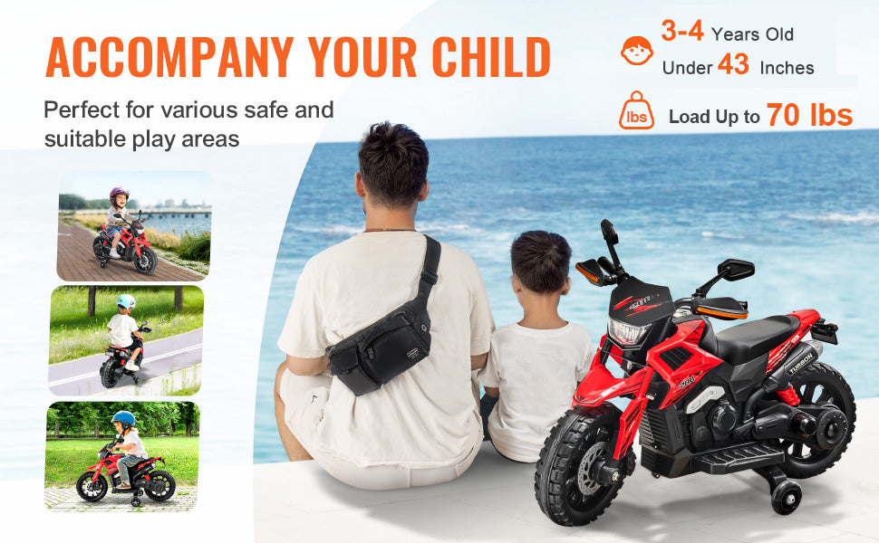 12V Children's E-Car Kids Ride On Motorcycle, Detachable Wheel Headlight Music Bluetooth,Boys Gifts