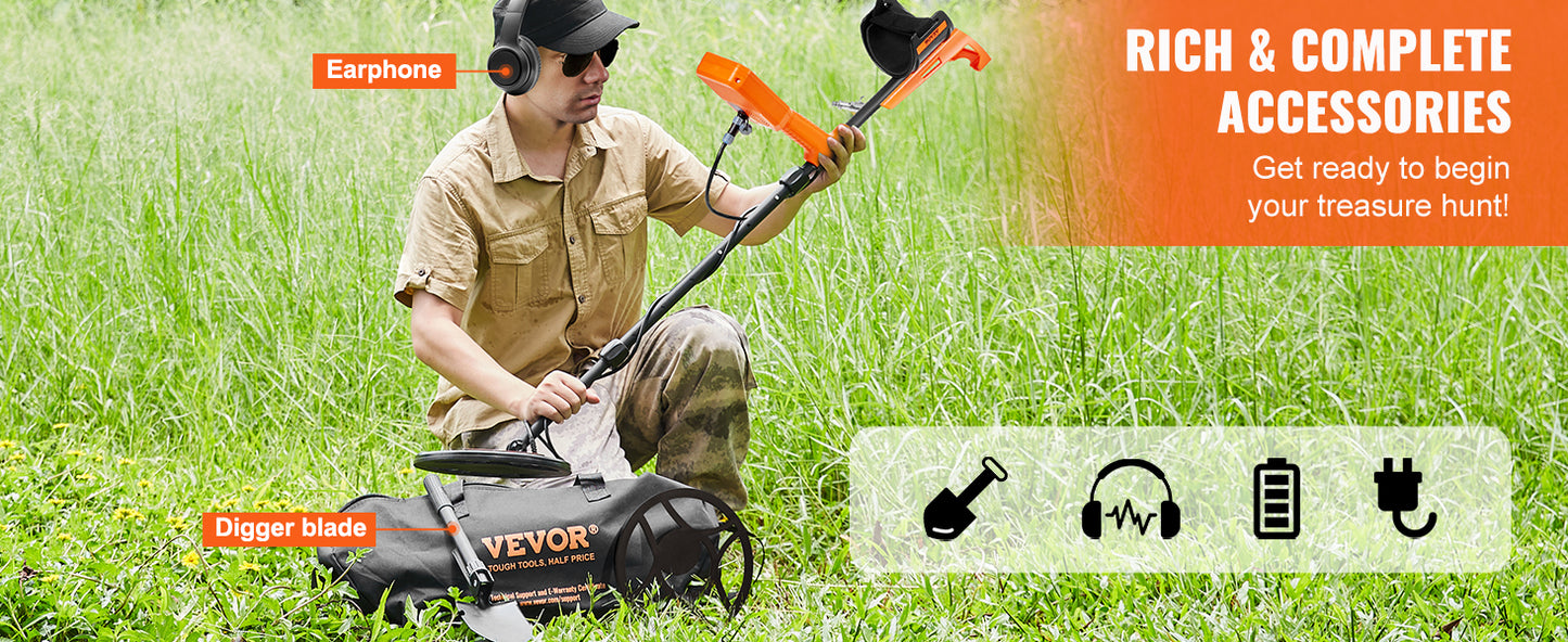 Professional Rechargeable Metal Detector 12" IP68 Waterproof Coil 39-50 in Adjustable LCD 7Modes