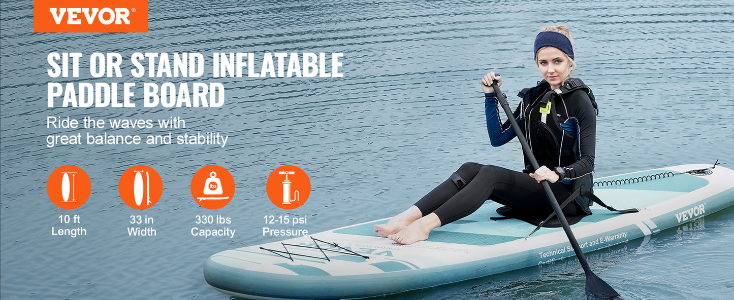 Inflatable Stand Up Paddle Board 10' x 33" x 6" /10.6' x 33" x 6" Wide SUP, Removable Kayak Seat